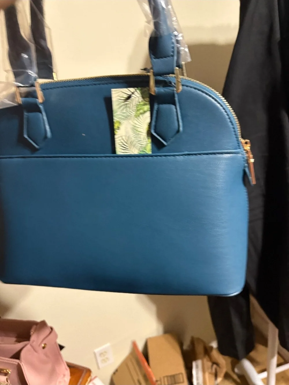 Badgley Mischka Teal Quilted Satchel with Gold Hardware